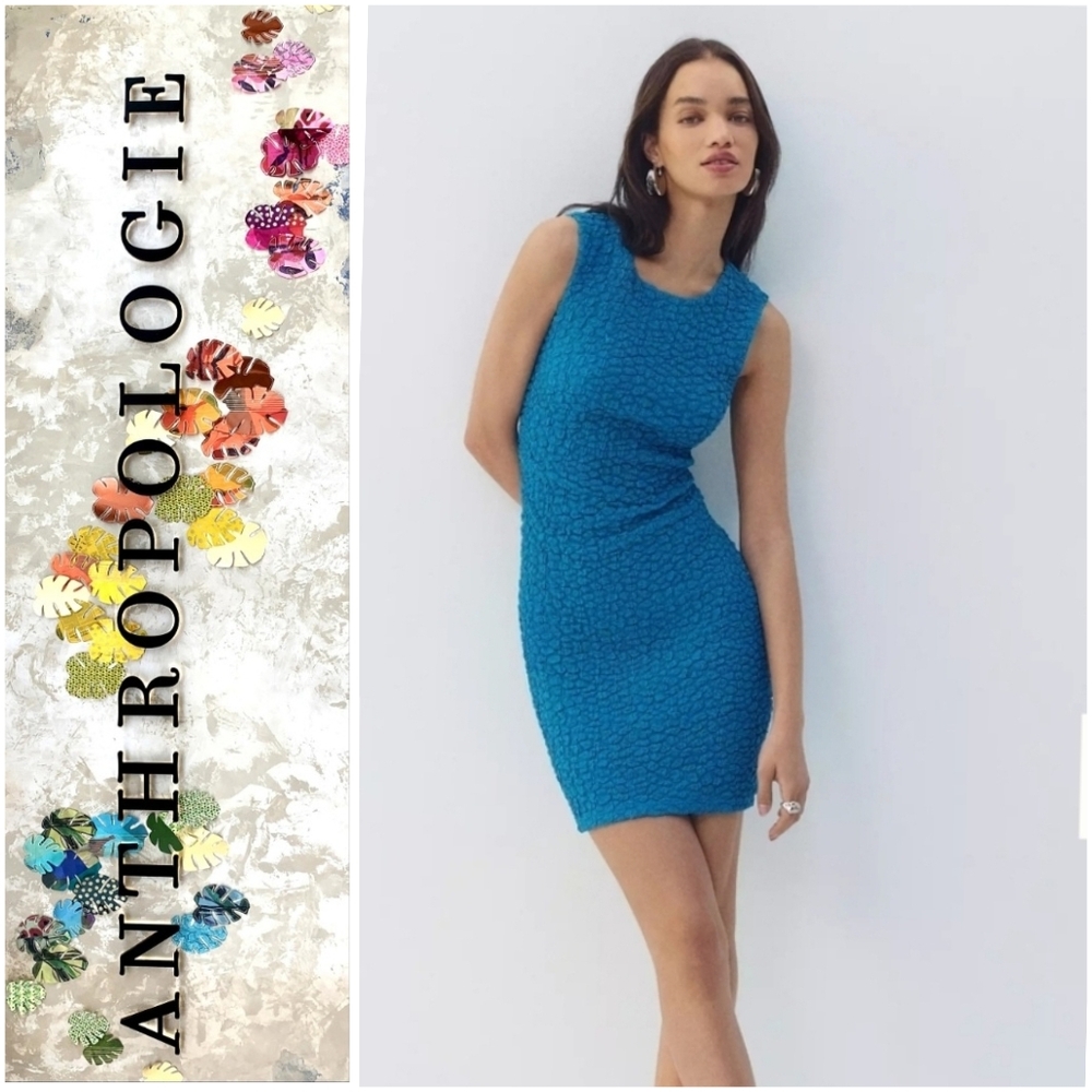 NWT Anthropologie Teal Textured Mini Dress Sz M